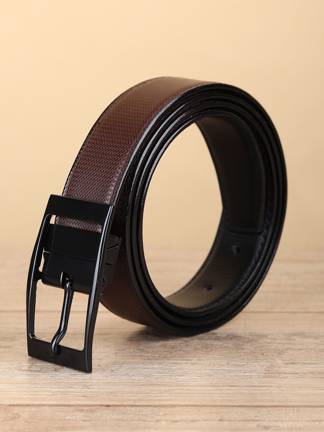 

WINSOME DEAL Men Tang Closure Textured Formal Belt, Brown