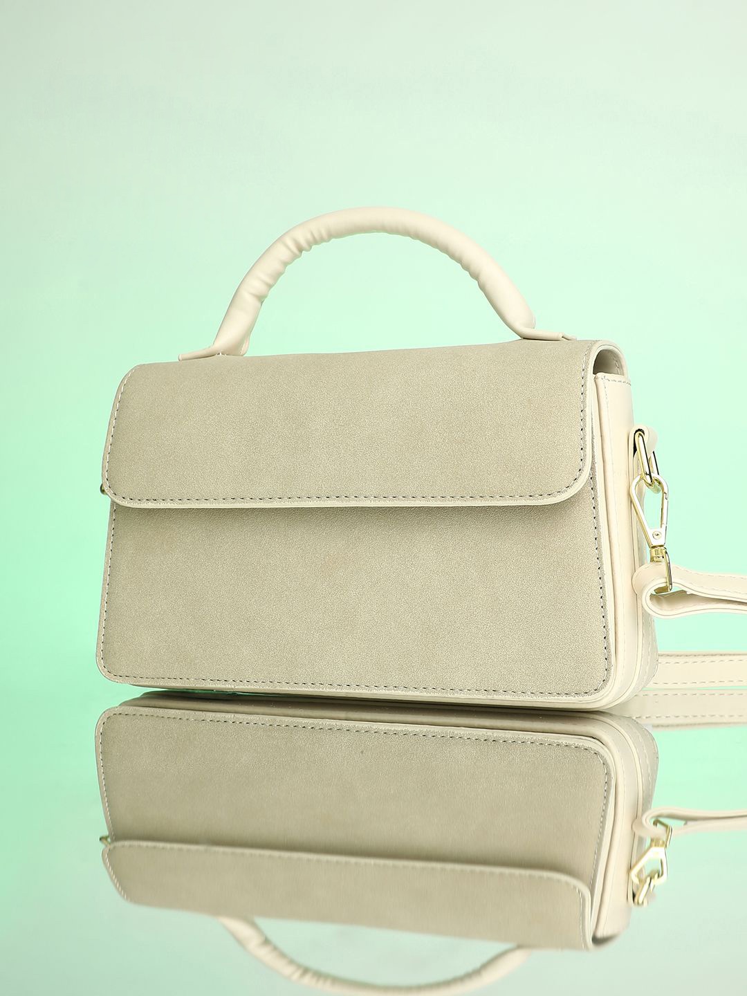 

HAUTE SAUCE by Campus Sutra Textured Suede Structured Satchel with Tasselled, White