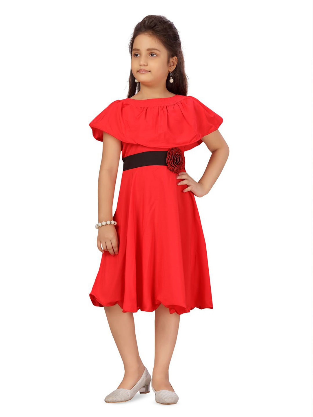 

BAESD Girls Boat Neck Solid Fit & Flare Dress, Red
