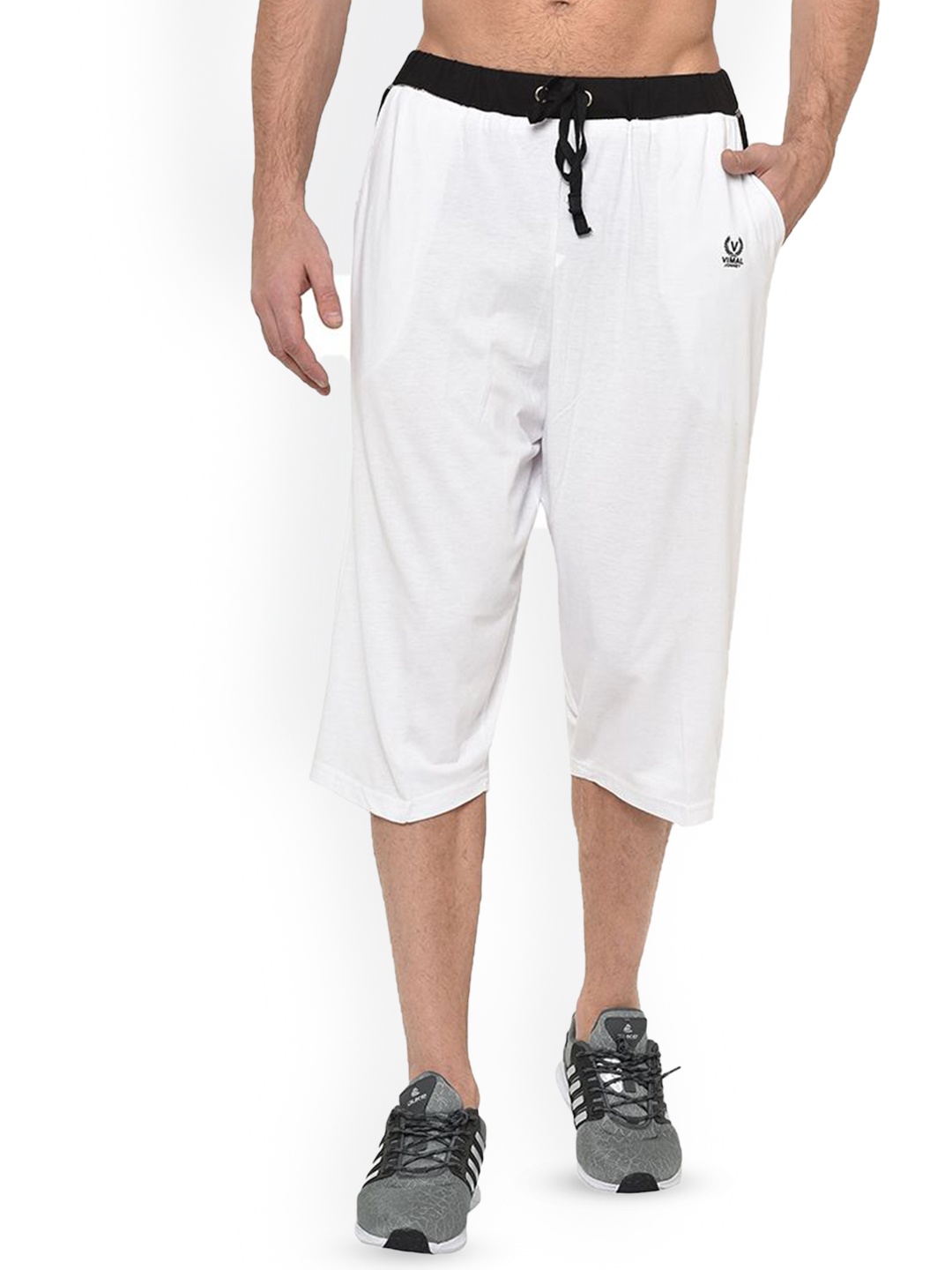

VIMAL JONNEY Men Cotton Mid-Rise Running Shorts, White