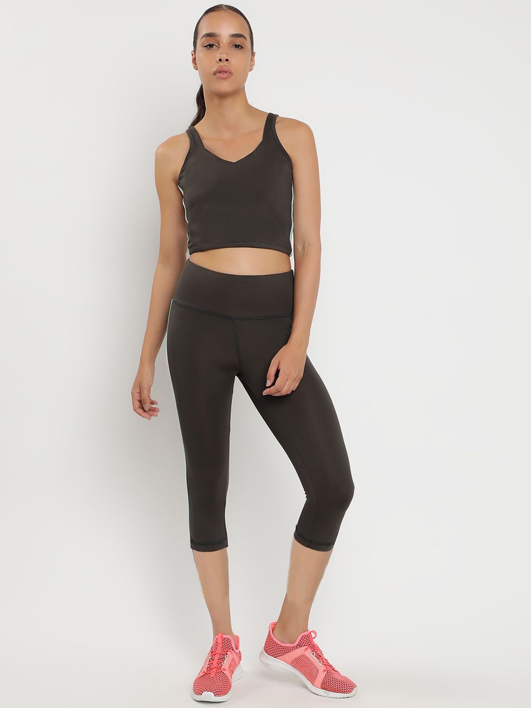 

Wearjukebox V Neck Sleeveless Sports Top With Tights, Charcoal