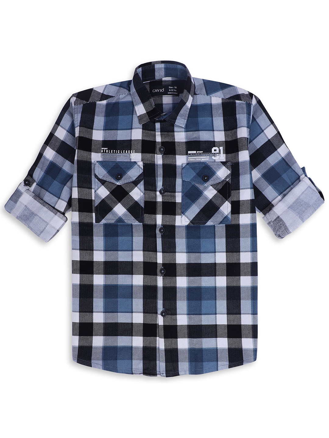 

CAVIO Boys Comfort Spread Collar Tartan Checked Cotton Casual Shirt, Blue