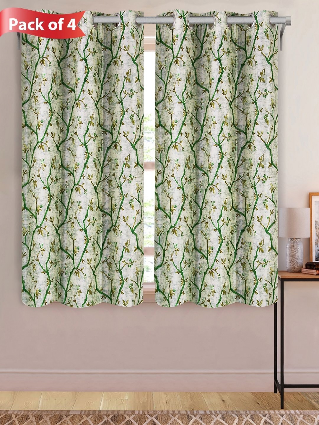 

Aura Green & White Set of 4 Floral Room Darkening Window