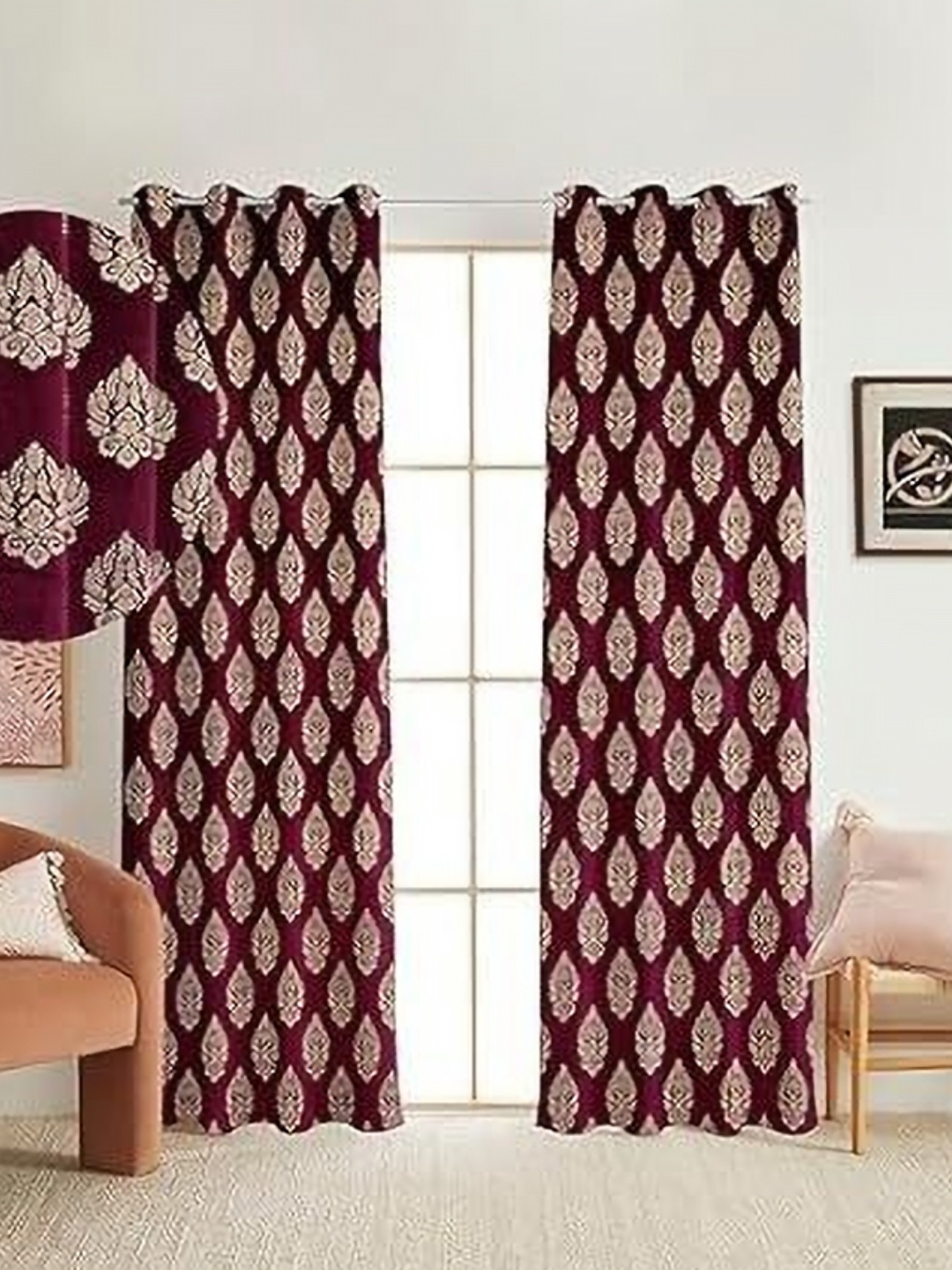 

Banchmark Home Furnishings Maroon & Gold-Toned Set of 2 Ethnic Motifs Door Curtains
