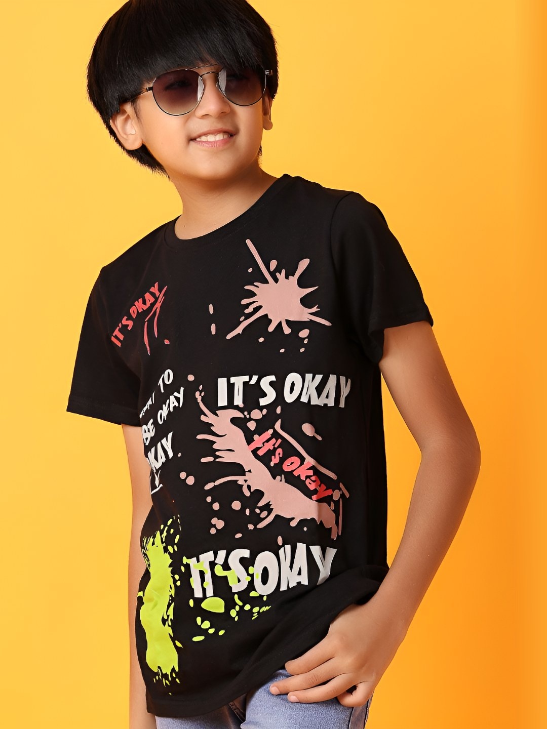 

V-Mart Boys Abstract Printed Round Neck Cotton T-Shirt, Black