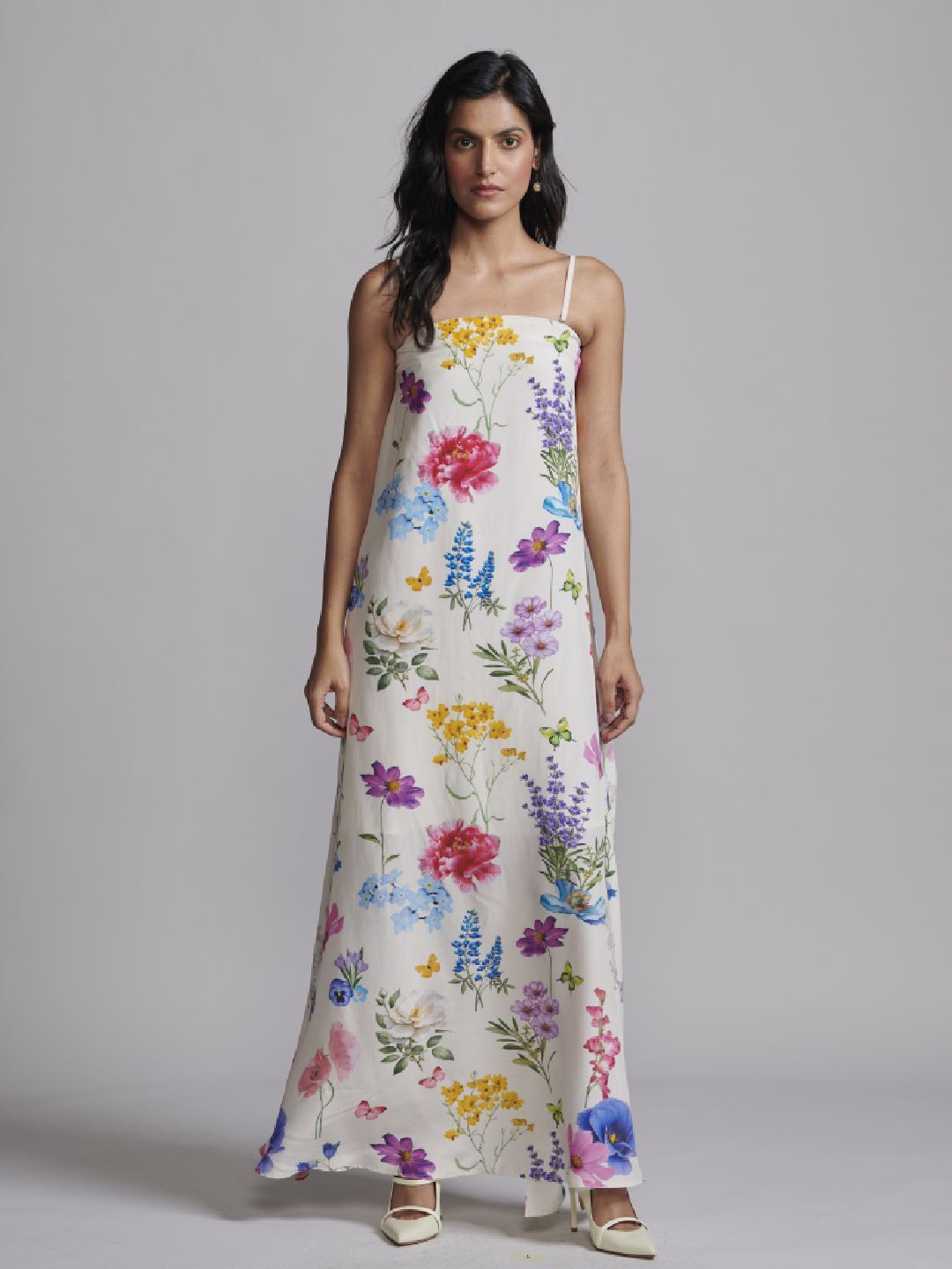 

Dash and Dot Floral Printed Georgette Maxi Dress, White
