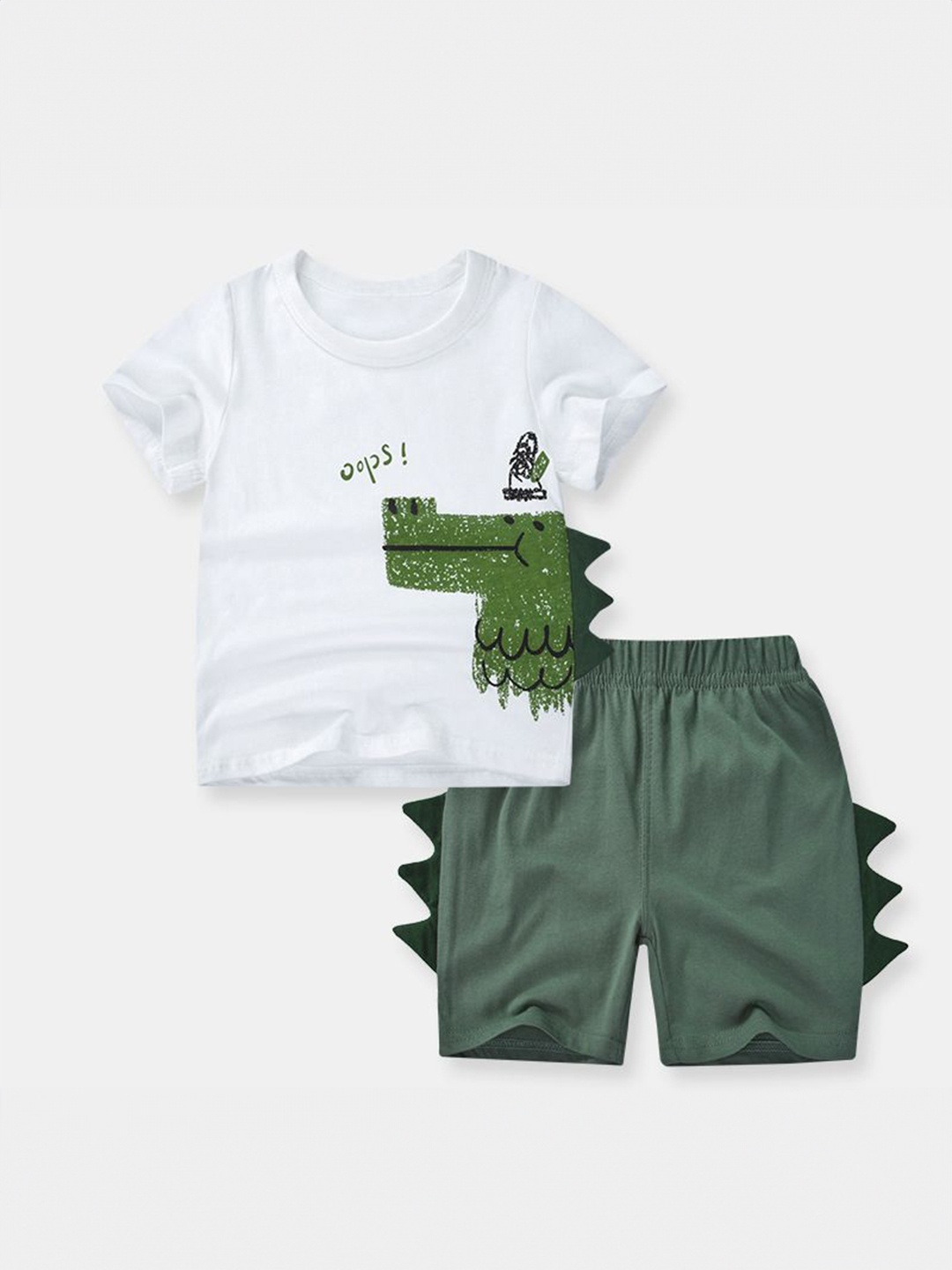 

StyleCast Kids White & Green Printed Pure Cotton T-shirt with Shorts