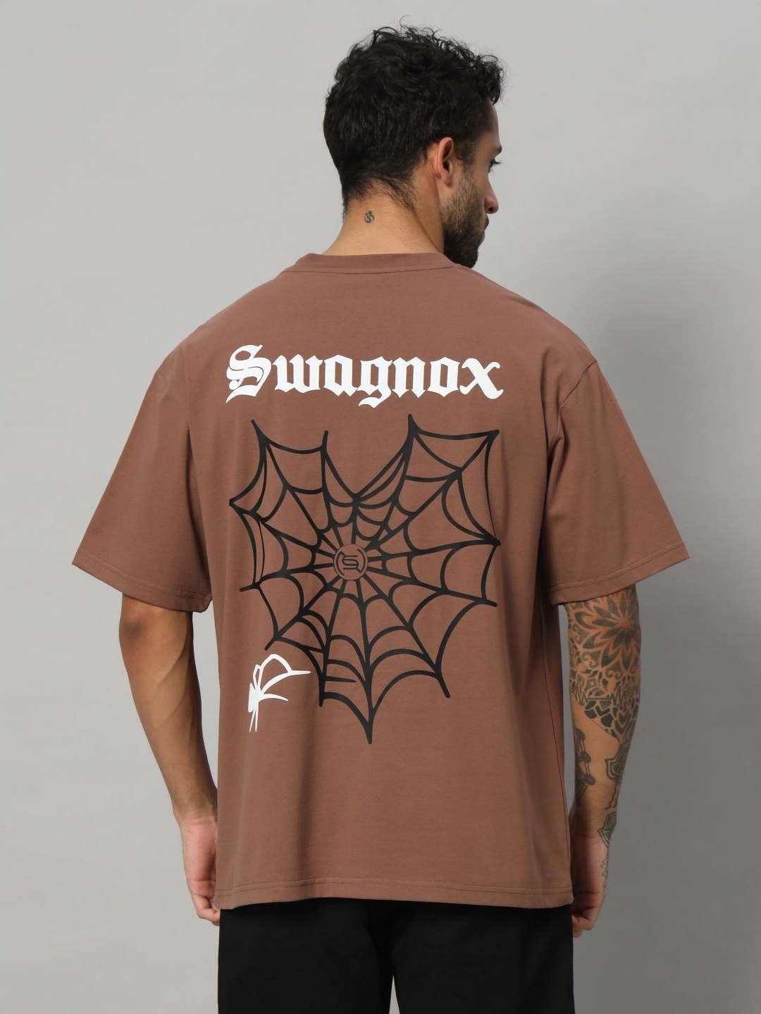 

SWAGNOX Men Printed V-Neck Raw Edge T-shirt, Brown