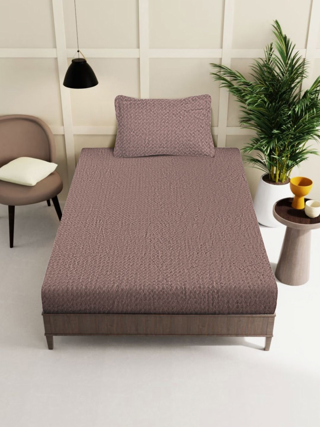 

KLOTTHE Brown Abstract 300TC Woolen Single Fitted Bedsheet & 1 Pillow Cover