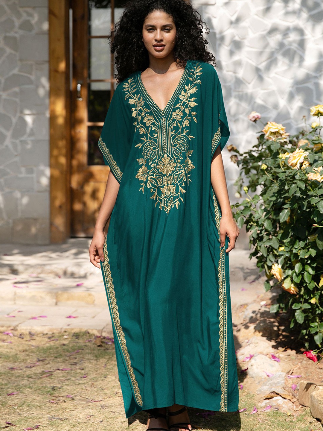 

LULU & SKY Embroidered Kaftan Maxi Dress, Green