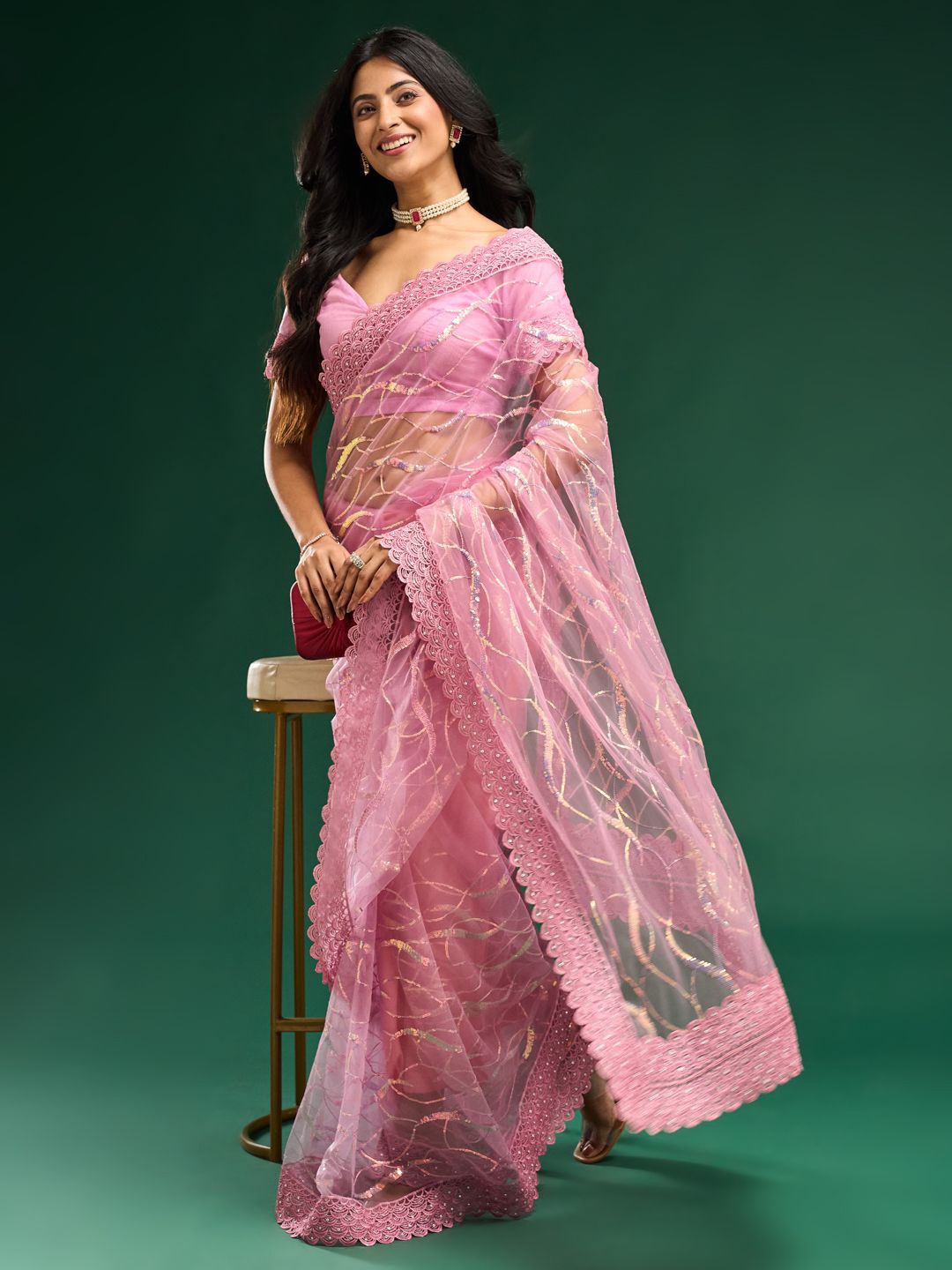 

kasee Floral Embroidered Net Saree, Lavender