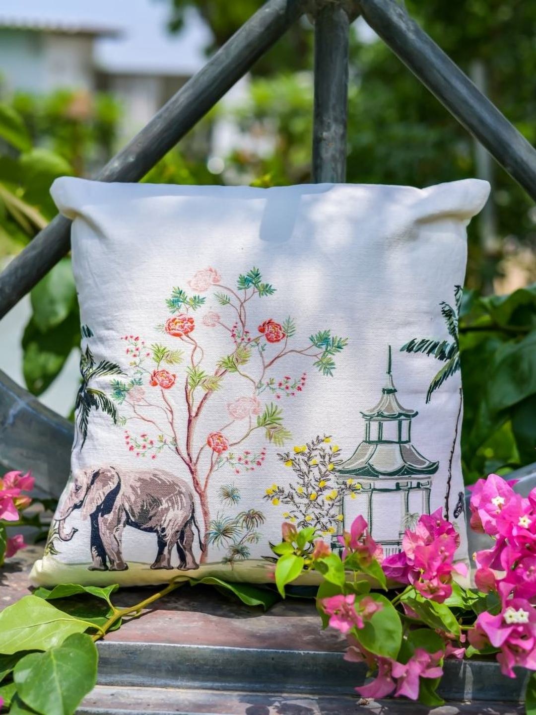 

ABSTRACT INDIA Green & White Floral Cotton Square Cushion Cover
