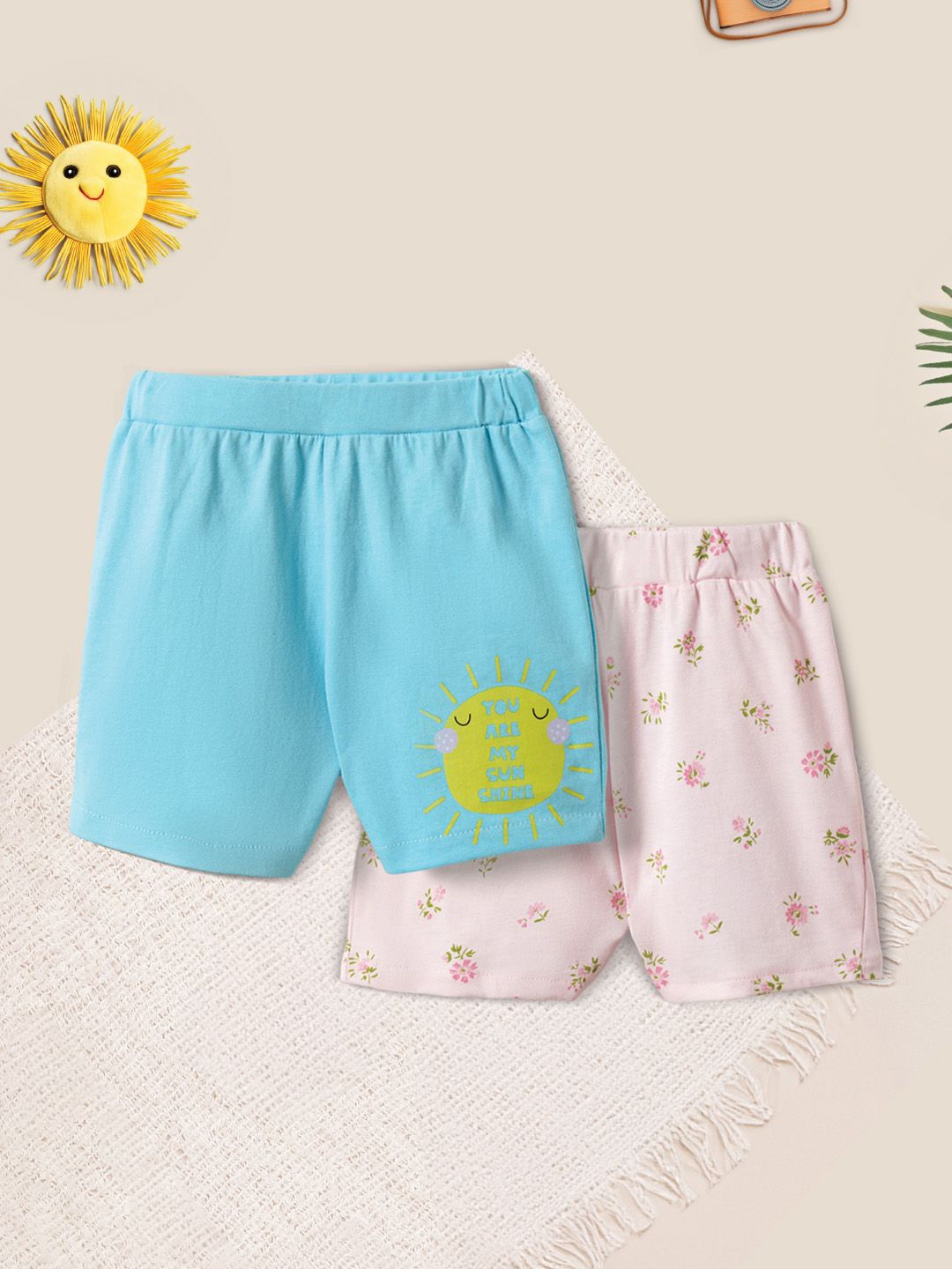 

Nauti Nati Kids Pack Of 2 Conversational Printed Pure Cotton Shorts, Blue