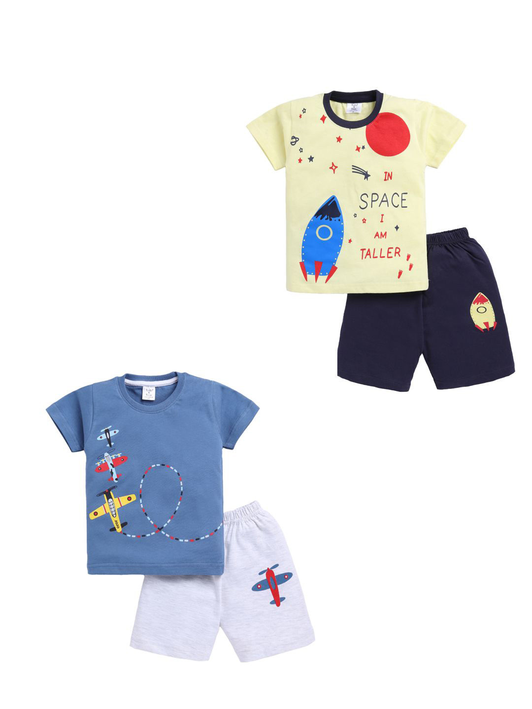 

Todd N Teen Boys Pack of 2 Graphic Printed Round Neck Pure Cotton T-shirt with Shorts, Cream