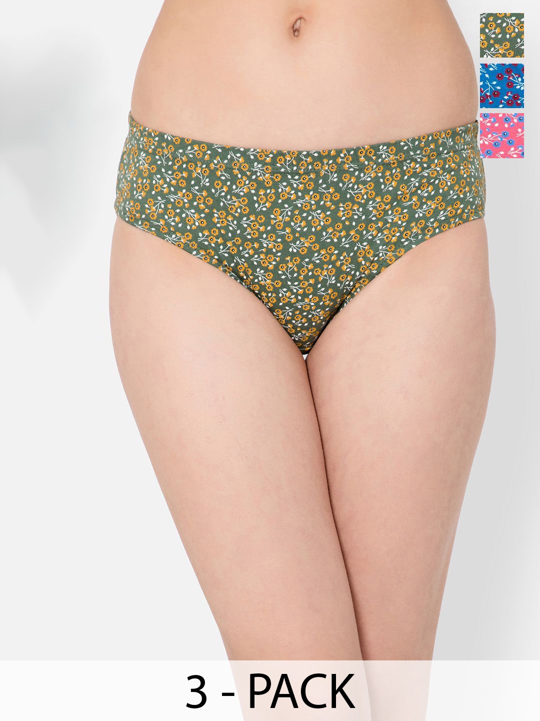

Clovia Women Pack Of 3 Printed Hipster Briefs, Green