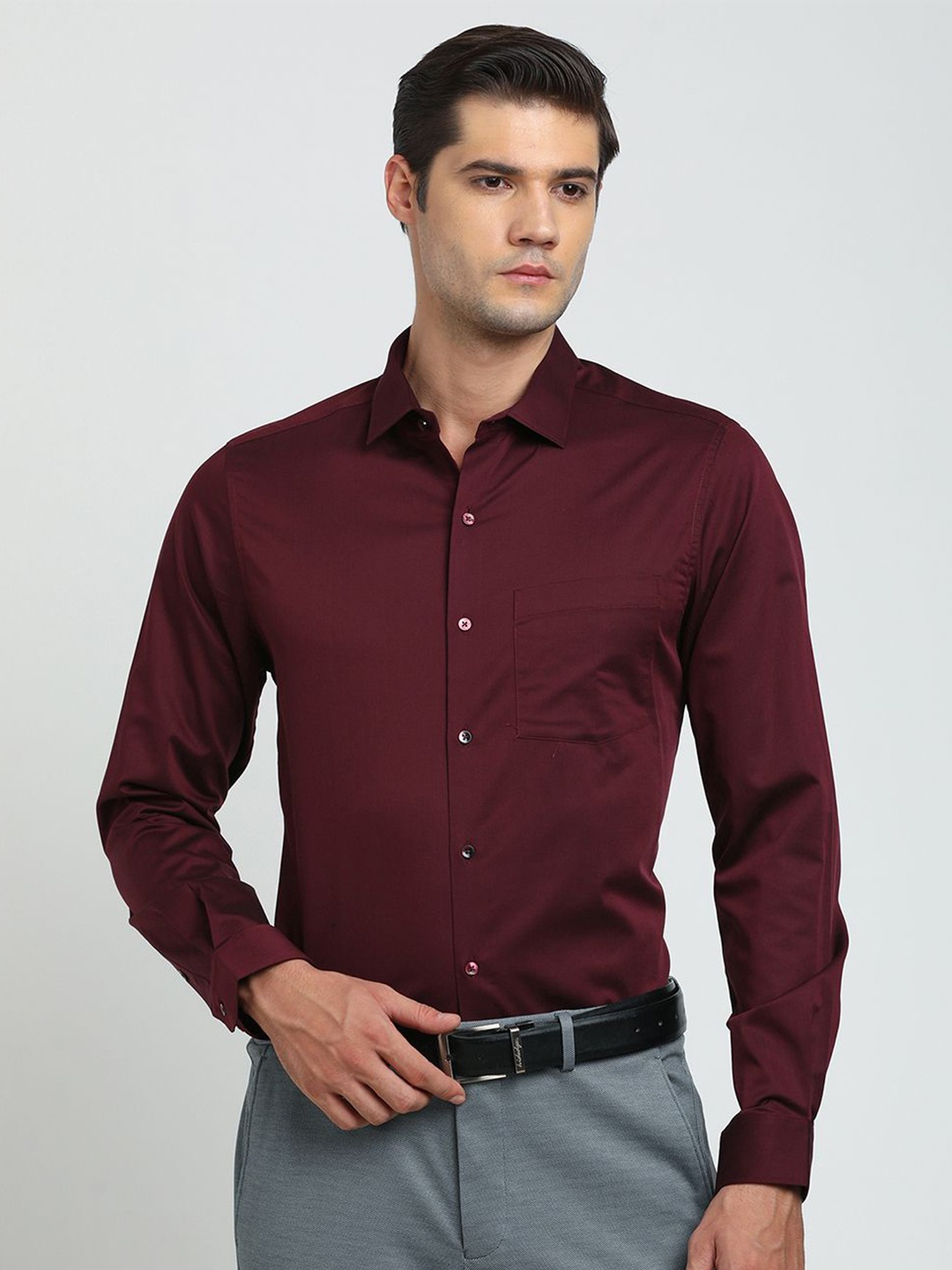 

Turtle Men Classic Spread Collar Solid Cotton Slim Fit Party Shirt, Maroon