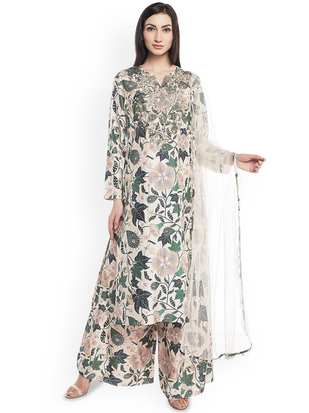 

Payal Singhal Ethnic Motifs Printed Straight Kurta with Palazzos & With Dupatta, White
