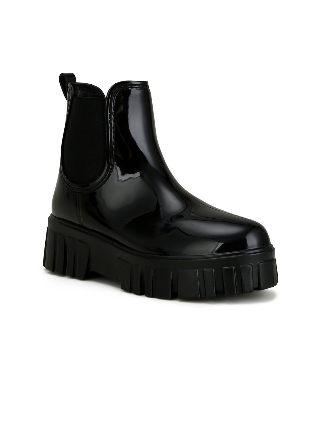 

London Rag Platform-Heeled Chelsea Rain Boots, Black