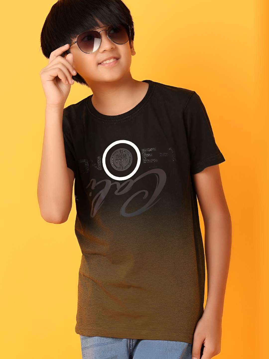 

V-Mart Boys Graphic Printed Round Neck Cotton T-Shirt, Brown