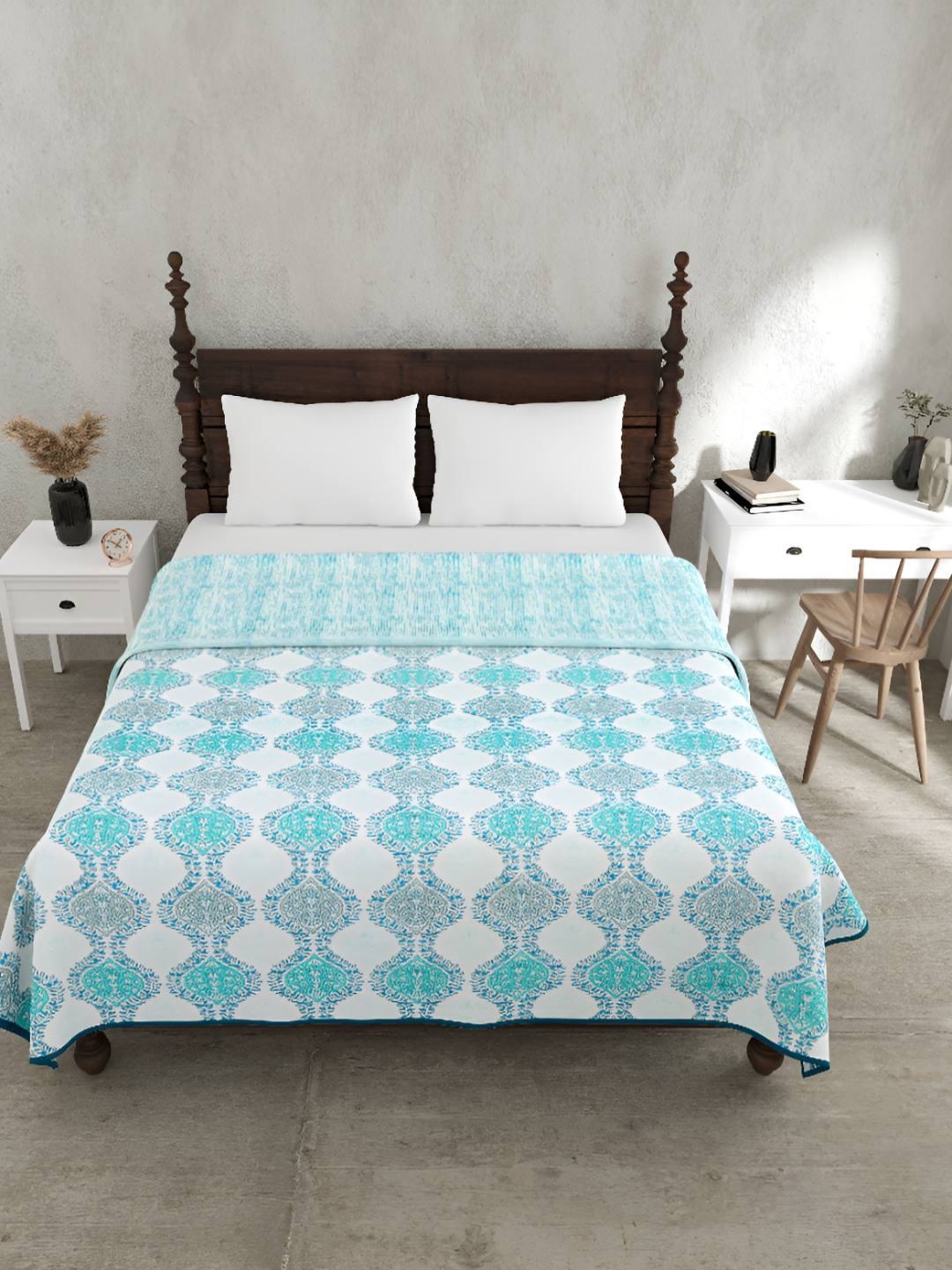 

BED-SHEET.COM Blue & White Floral Pure Cotton 150 GSM Double Bed Dohar & 2 Pillow Covers