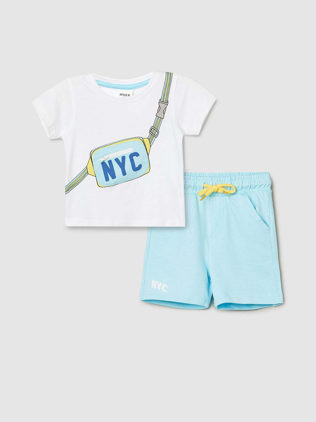 

max Boys Printed Pure Cotton T-shirt with Shorts, White