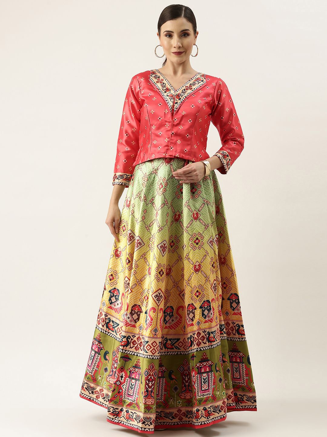 

Kaizen TEXO FAB Printed Semi-Stitched Lehenga & Unstitched, Pink