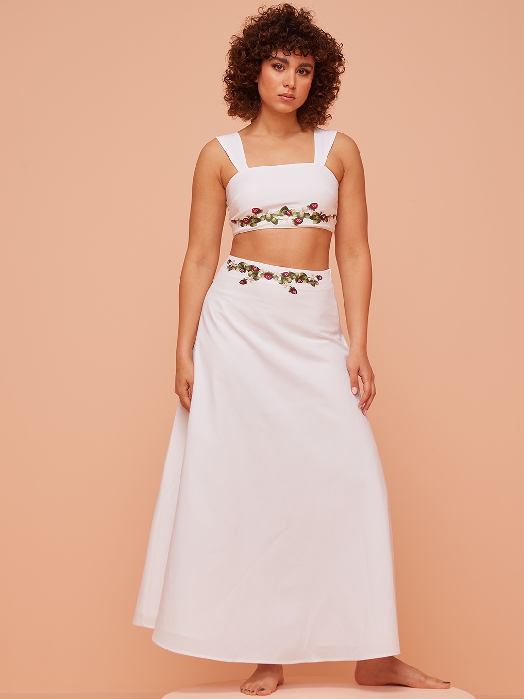

ASHITA FERNANDES Women Linen Straight Maxi Skirt, White