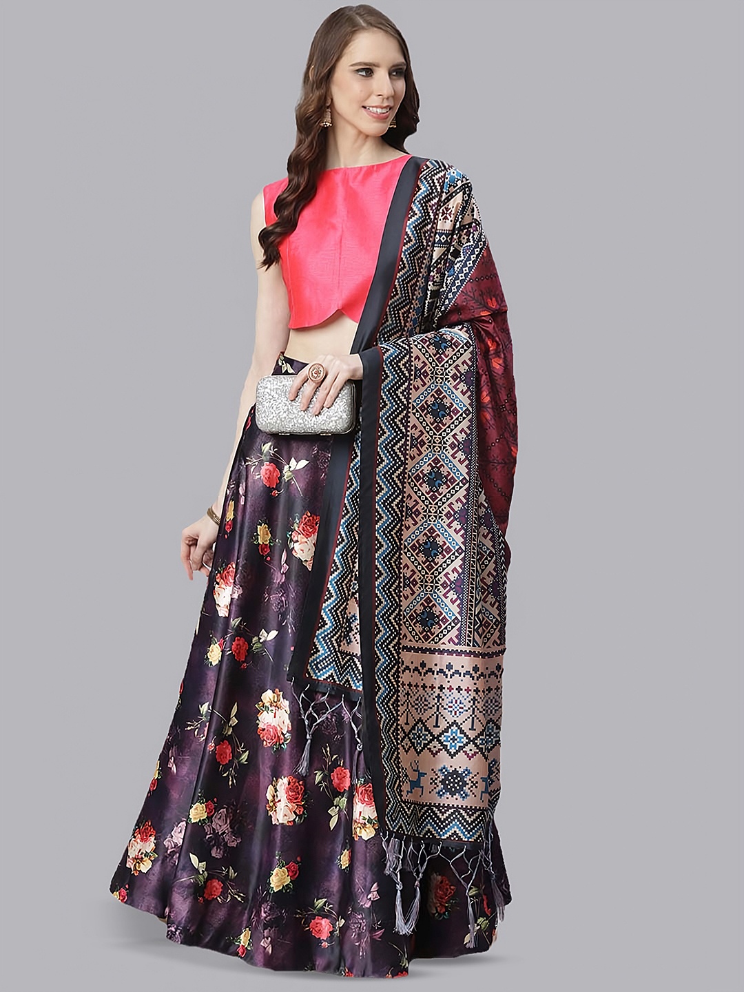 

Kaizen TEXO FAB Printed Semi-Stitched Lehenga & Unstitched Blouse With Dupatta, Purple