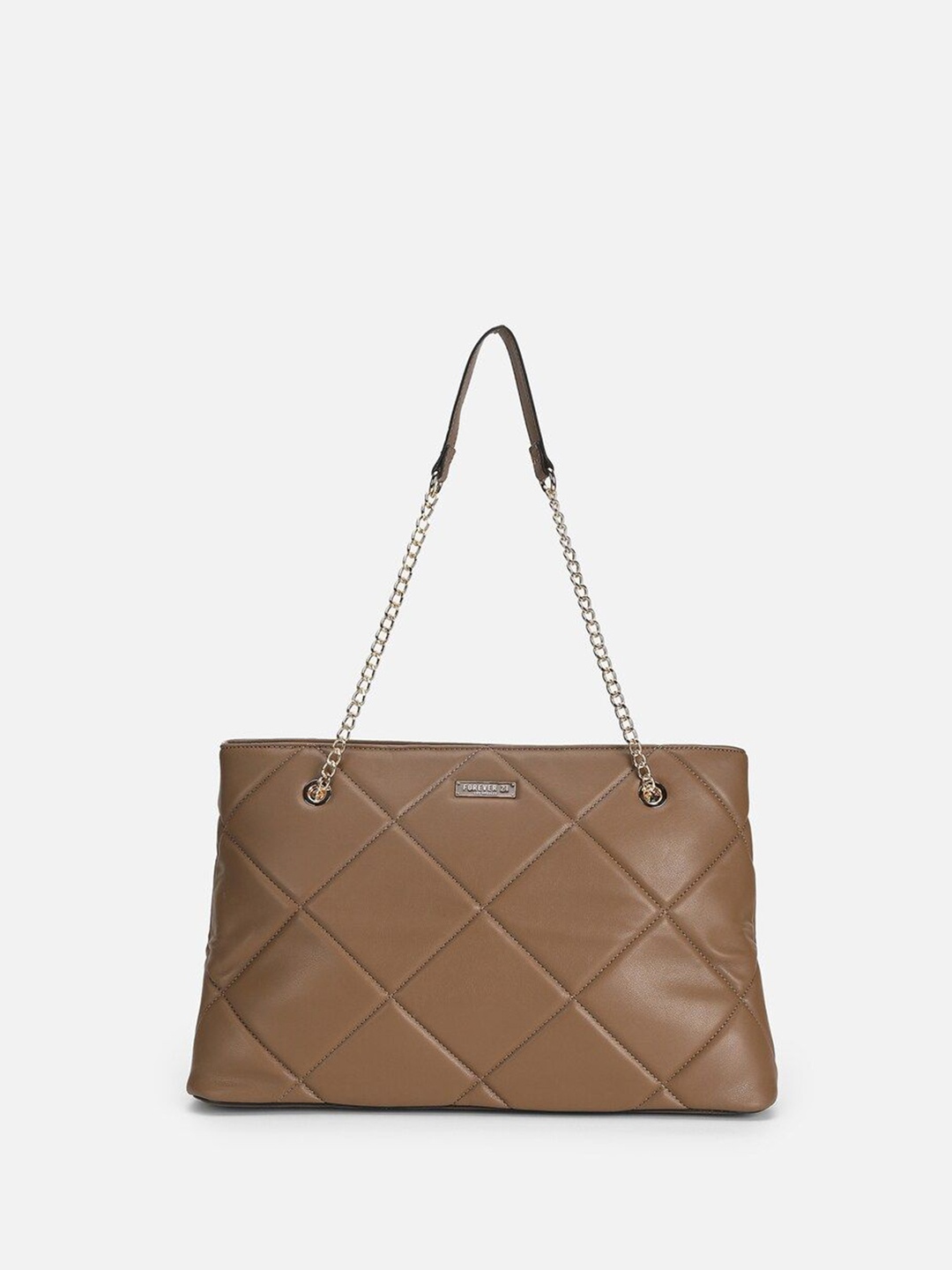 

FOREVER 21 Textured PU Oversized Structured Handheld Bag with Cut Work, Brown