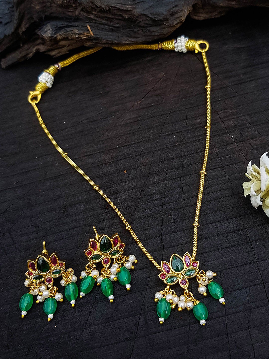 

GRIIHAM Gold Plated Cubic Zirconia Stone Studded Jewellery Set