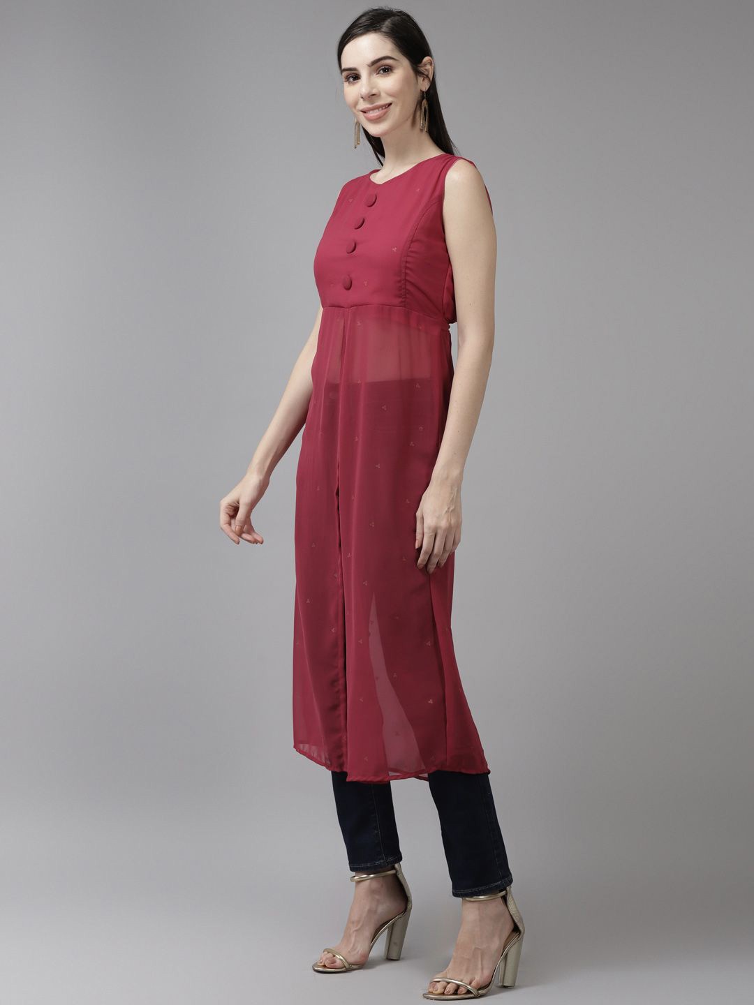 

BAESD Women Solid Accordion Pleats Round Neck Top, Pink