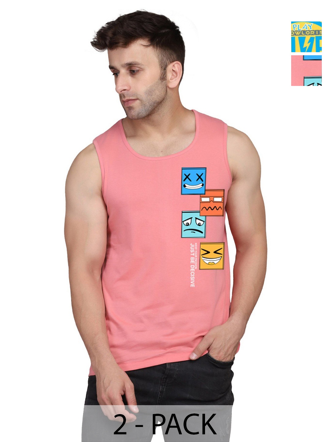 

SLOWLORIS Men Pack Of 2 Typography Printed Round Neck Cotton Slim Fit T-Shirts, Yellow