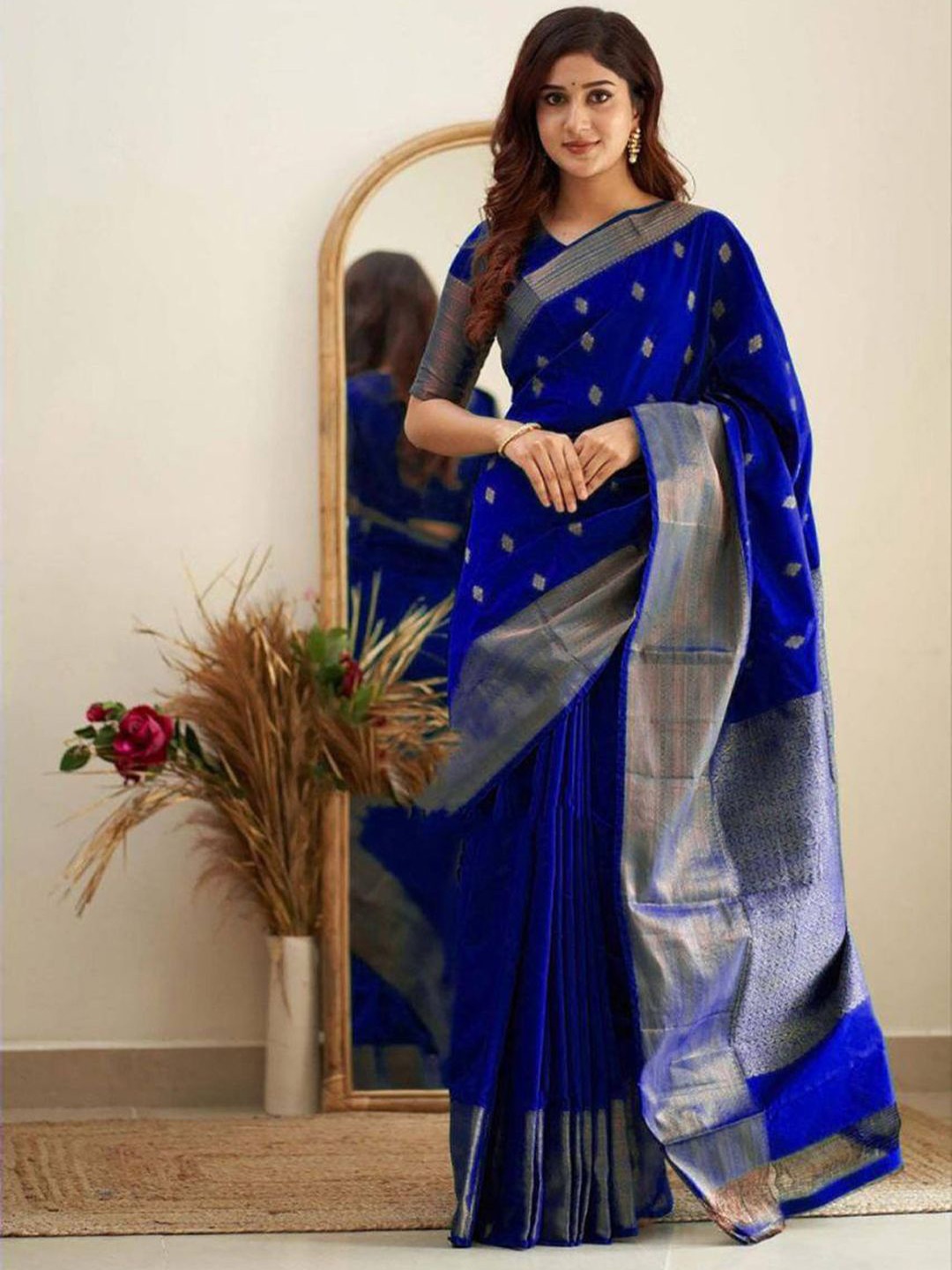 

ZIBLON Woven Design Zari Banarasi Saree, Turquoise blue