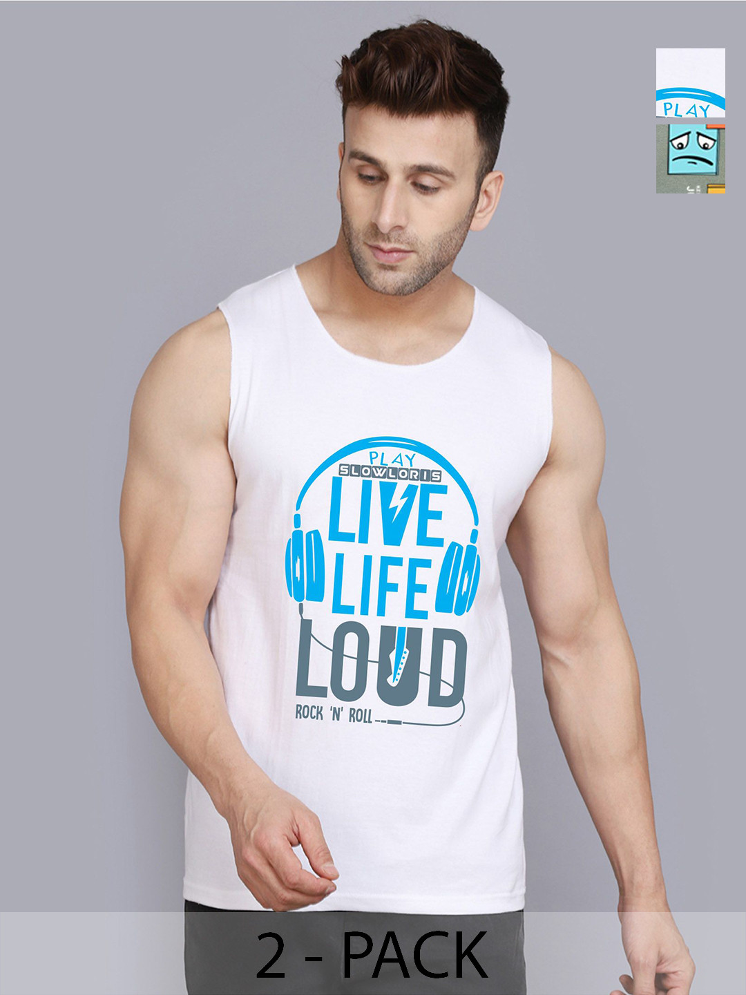 

SLOWLORIS Men Pack Of 2 Typography Printed Round Neck Cotton Slim Fit T-Shirts, White