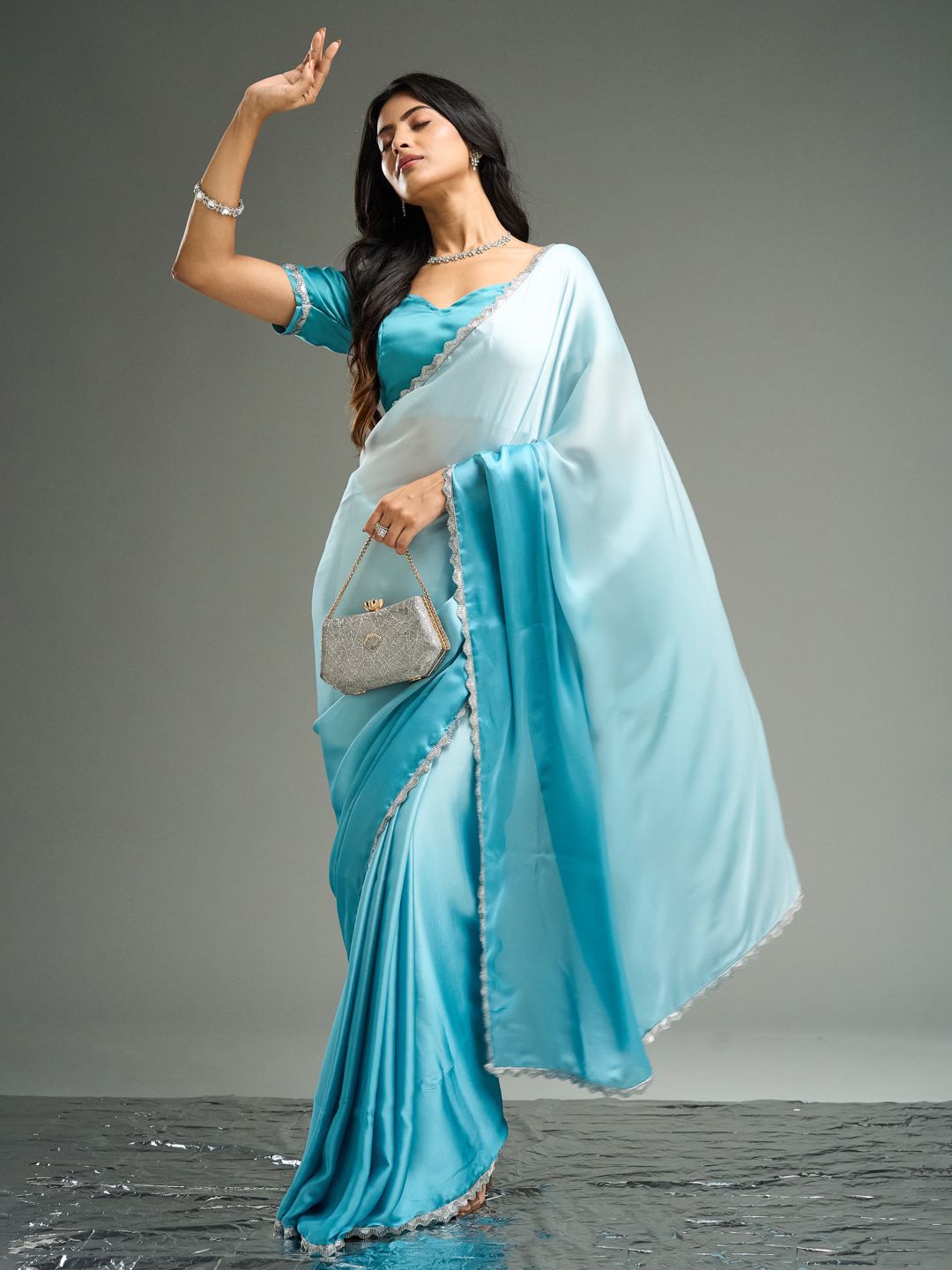 

kasee Ombre Satin Saree, Blue