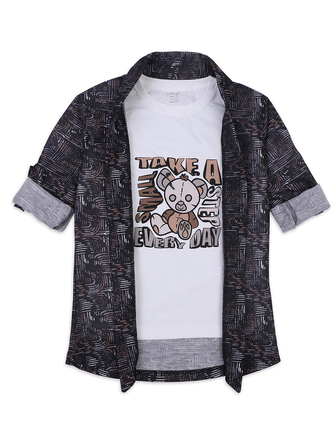 

CAVIO Boys Floral Printed Shawl Collar Open Front Jacket with T-shirt, Black