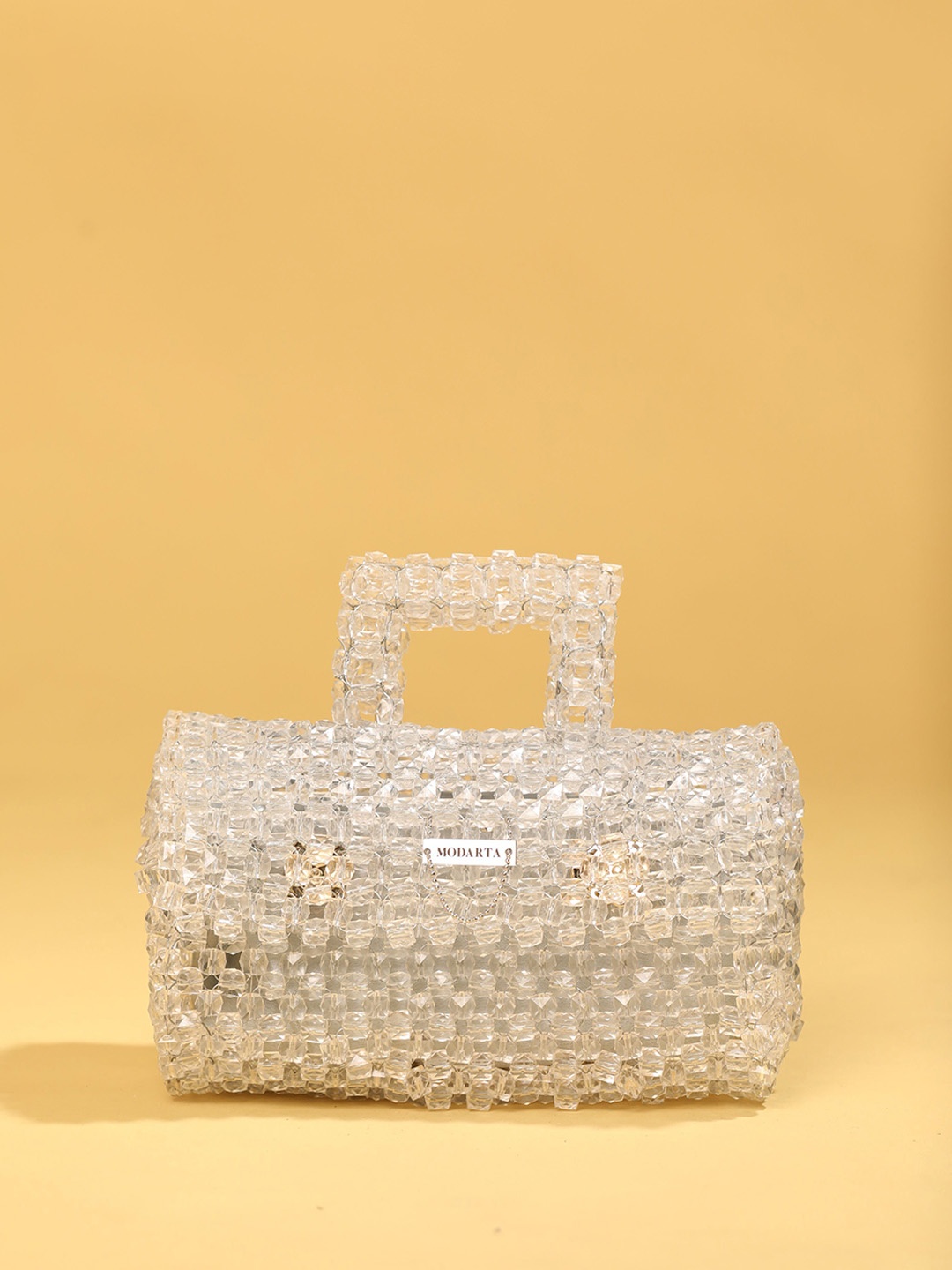 

MODARTA Textured Structured Handheld Bag with Tasselled, White