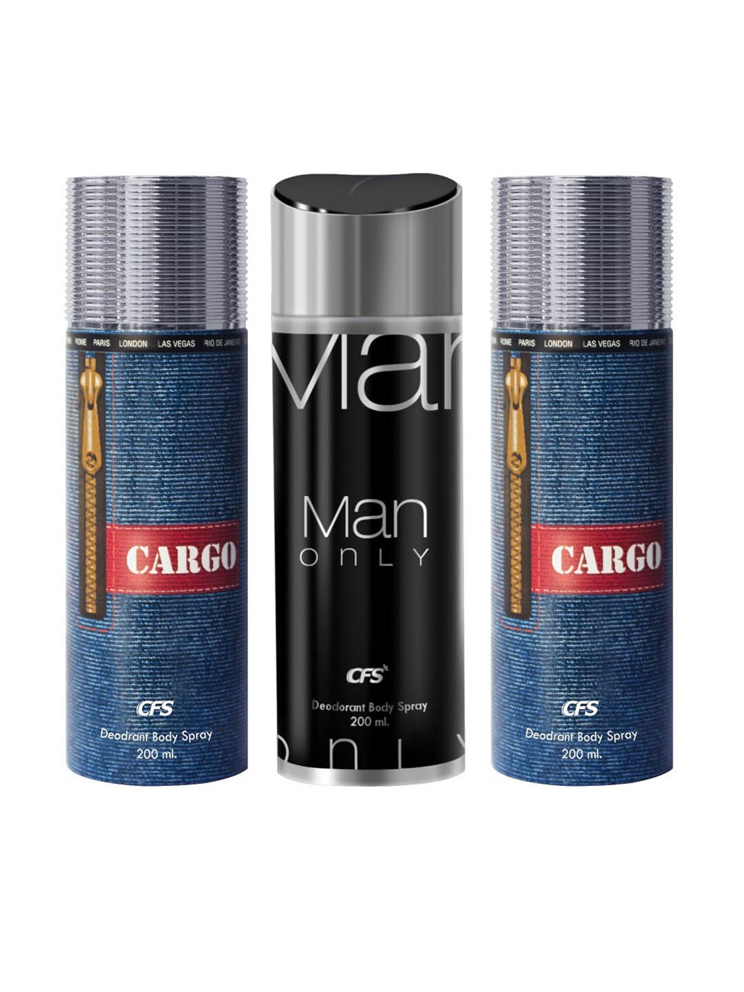 

CFS Cargo & Man Only Set Of 3 Last Longer Deodorants-200ml Each, Black