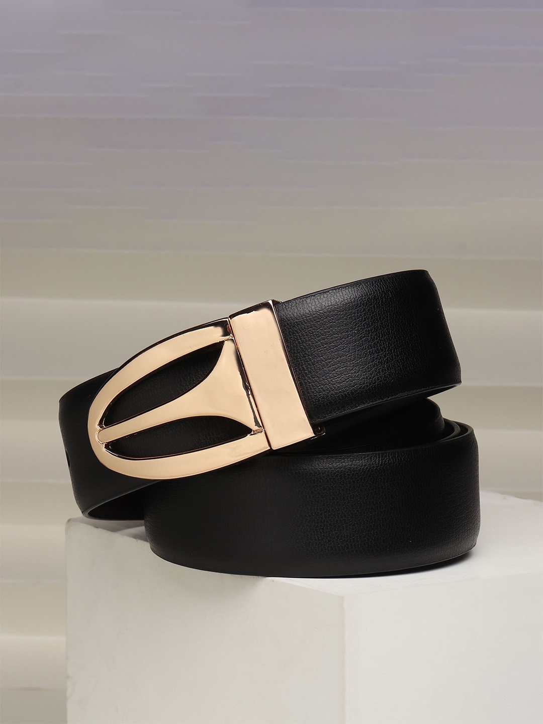 

WINSOME DEAL Men Push Pin Closure Textured Formal Belt, Black