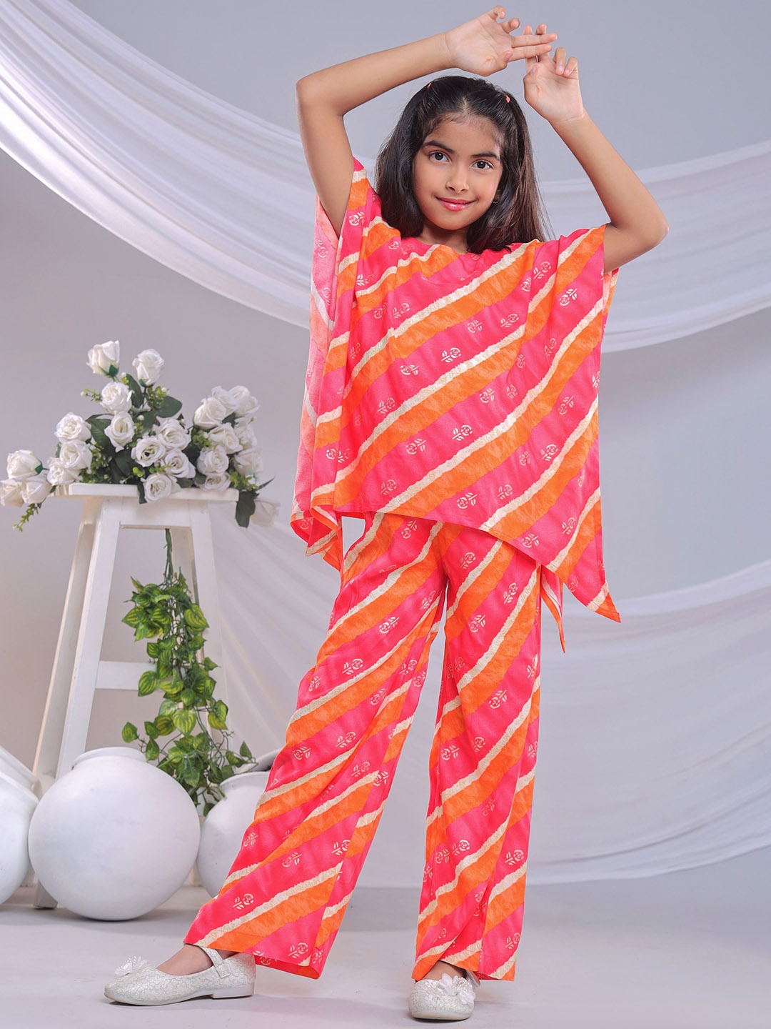 

BAESD Girls Striped Kaftan Top With Palazzos, Pink