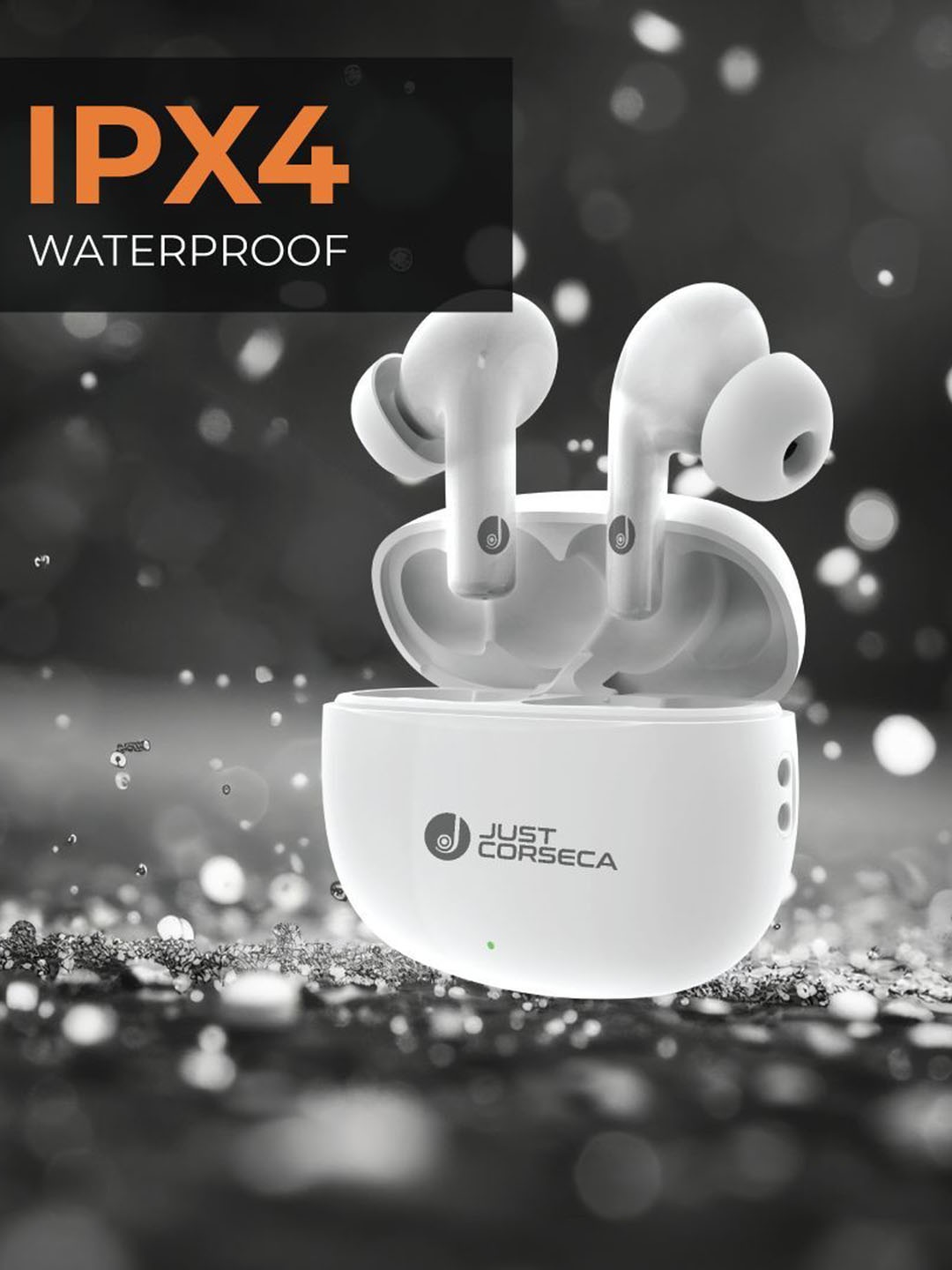 

JUST CORSECA True Wireless Earbuds with Dual ENC & Digital Display Headphones, White