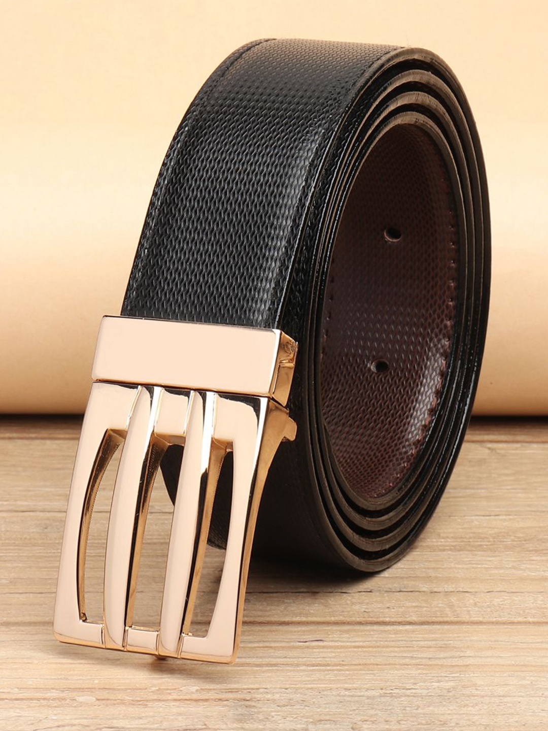 

WINSOME DEAL Men Push Pin Closured Textured Formal Belt, Black