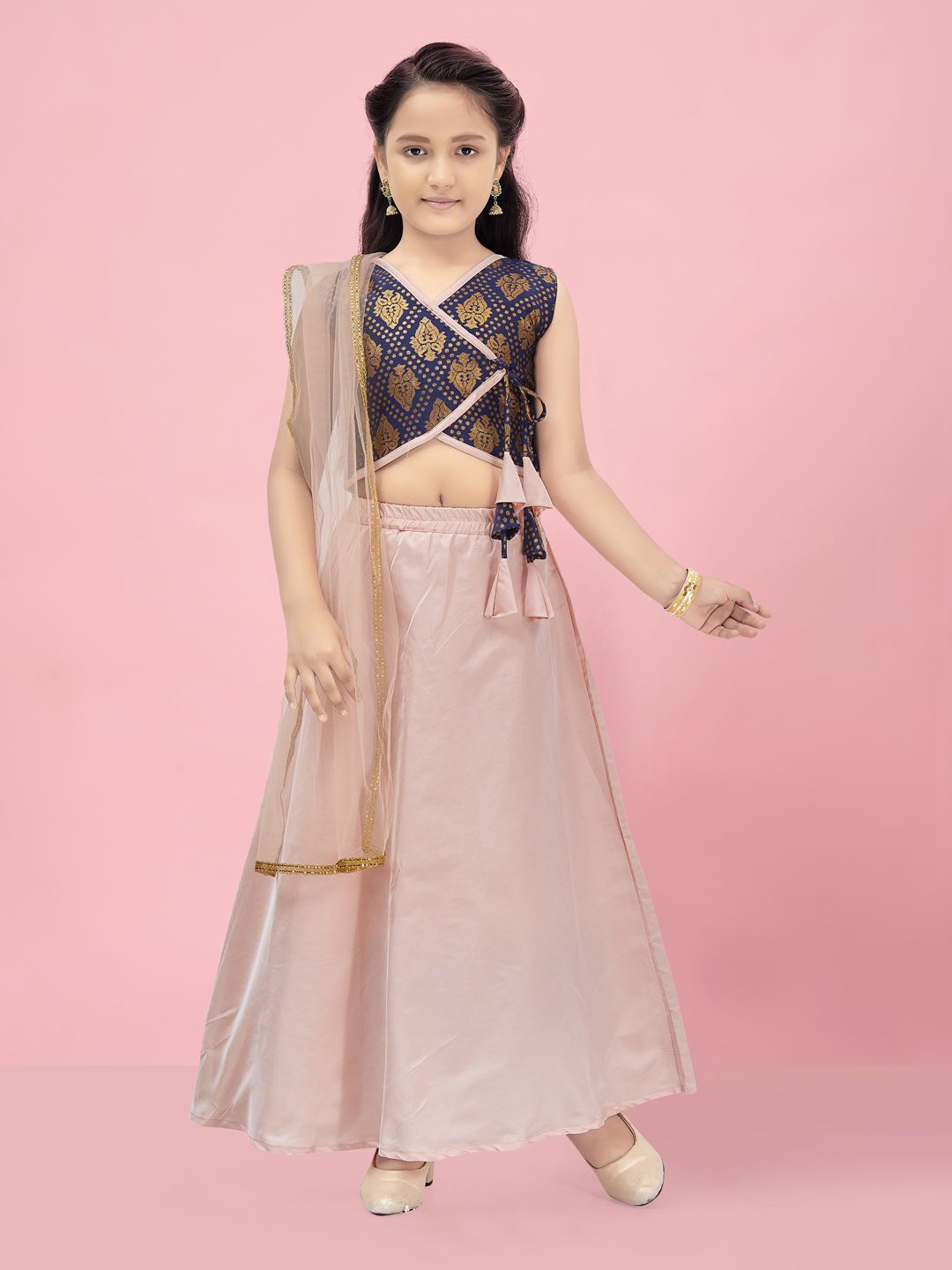 

BAESD Girls Sleeveless Ready to Wear Silk Lehenga & Blouse With Dupatta, Navy blue