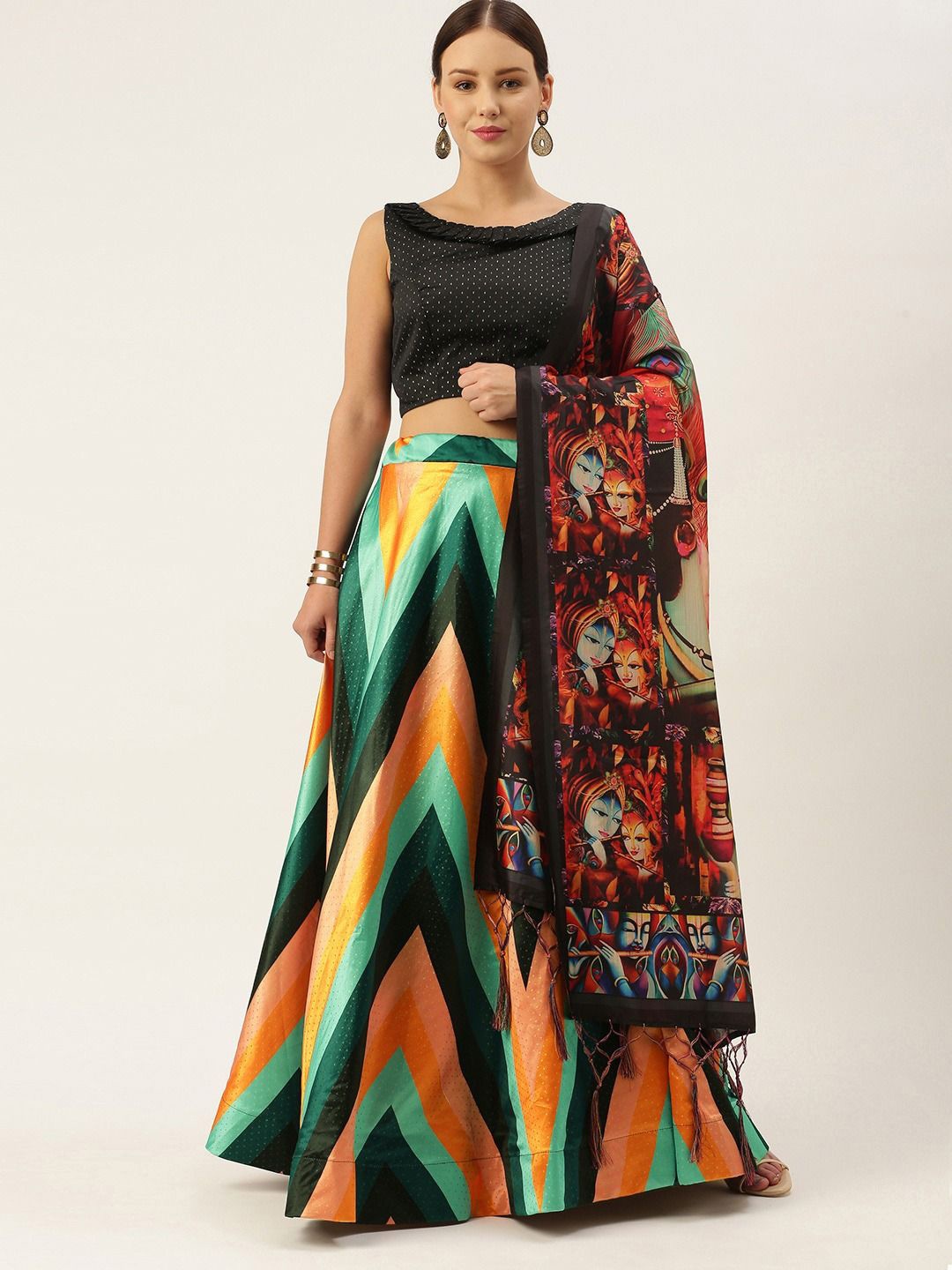 

Kaizen TEXO FAB Semi-Stitched Lehenga & Unstitched Blouse With Dupatta, Black