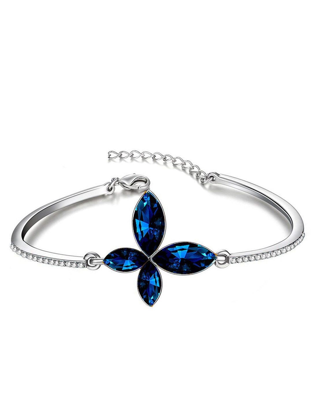 

Okos Rhodium-Plated Crystals Studded Cuff Bracelet, Silver
