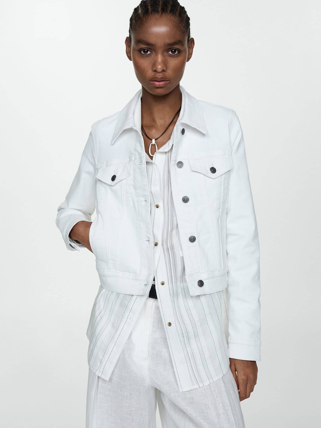 

MANGO Pocketed Denim Jacket, White