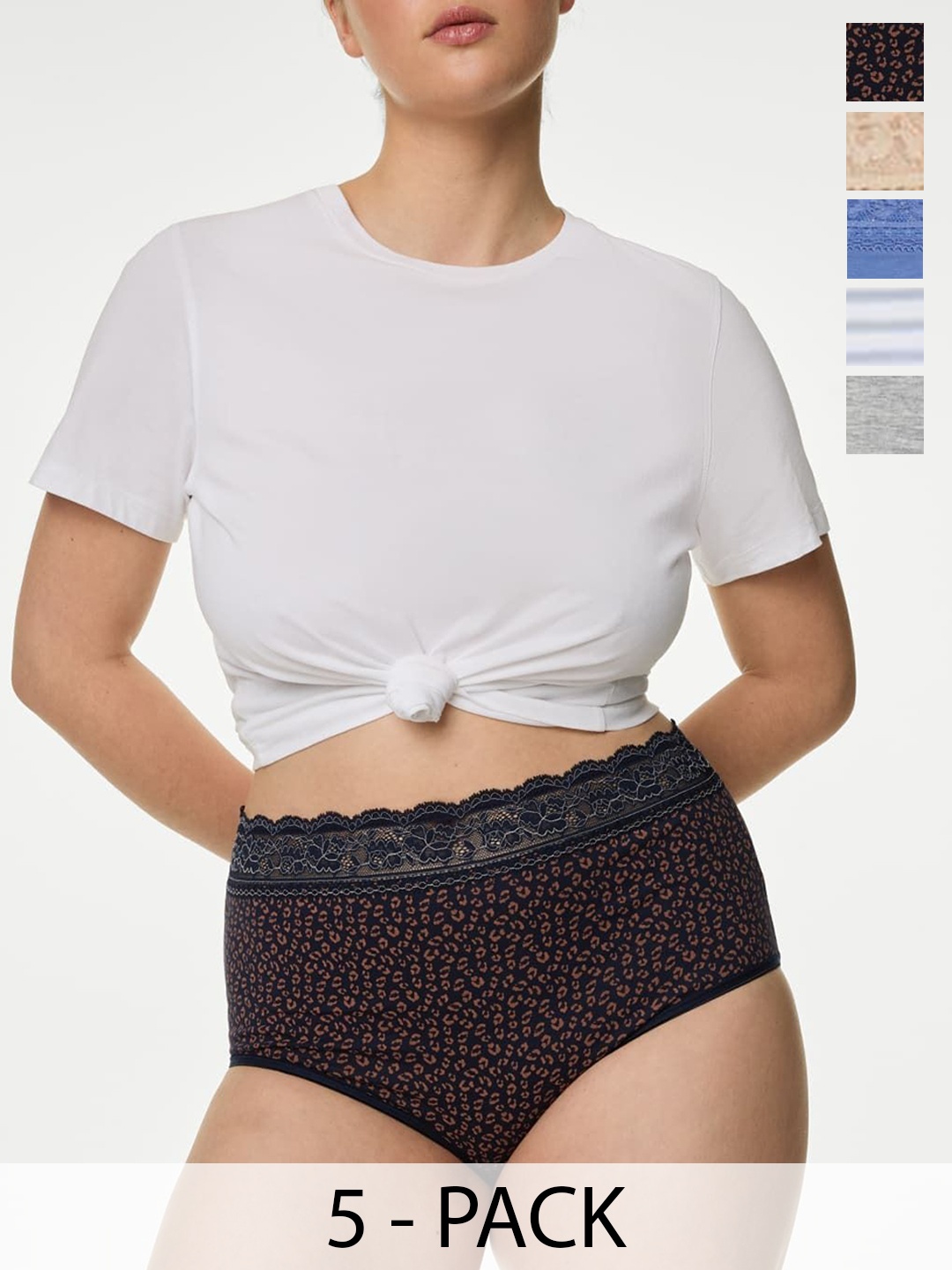 

Marks & Spencer Women Pack Of 5 Cotton Basic Briefs, Black