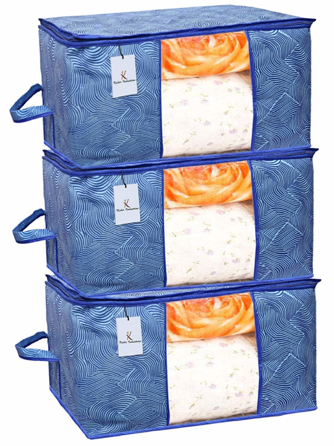 

Kuber Industries Blue & Transparent 3 Pieces Underbed Drawer Organisers