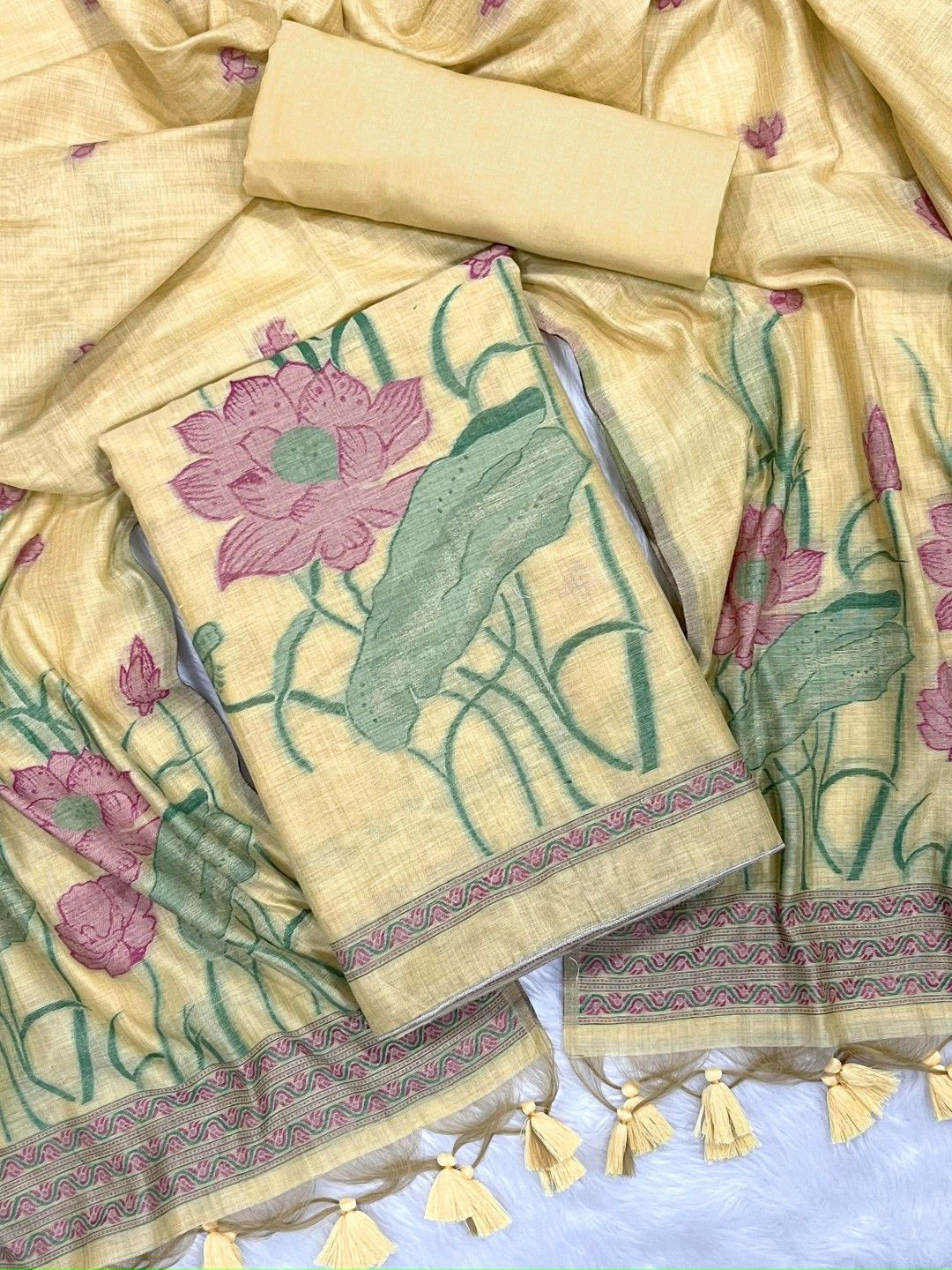 

ZARIMO Floral Woven Design Pure Cotton Unstitched Dress Material, Yellow