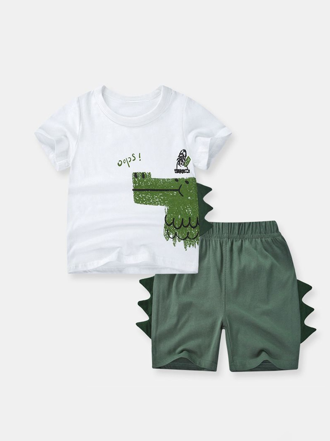 

StyleCast Kids White & Green Printed Cotton T-shirt With Shorts